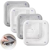 4pcs Silikon Haarfänger dusche mit Saugnäpfen, geeignet für Badezimmer, Badewanne, Küche, quadratische Ablaufabdeckung