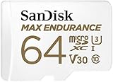 SanDisk MAX ENDURANCE microSD-Karte 64GB (lange Lebensdauer, bis zu 120.000 tunden aufnehmen, Full-HD, temperatur- und stoßfest, wasserresistent)