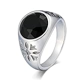 KnSam Herren Ring, Herren Ring Breit Blume Aus Edelstahl Siegelring Für Herren Männer Mit Zirkonia Schwarz Ring Mit Kostenlos G