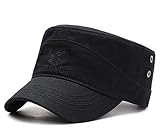 HUA YANG Army Kappe Herren Baumwolle Vintage Verstellbar Flat Top Baseballmütze (Schwarz)