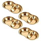 YARNOW 4 Stücke Snack Dip Schalen Edelstahl Schälchen Snackschale 2 Gitter Gewürz Ketchup Sushi Fingerfood Schale Saucenschalen Dessertschale Kleine Schüsseln für Tapas Dessert Sojasoße G
