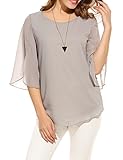 Beyove Damen Shirts lose 3/4 Ärmel Bluse Hemd Chiffon Langarmshirts Oberteile Tops elegant (EU 44(Herstellergröße:XXL), Grau A)