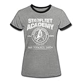 Spreadshirt Star Trek Discovery Starfleet Academy Frauen Kontrast T-Shirt, L, Grau meliert/Schw