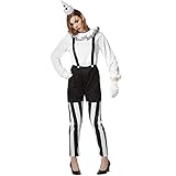 dressforfun 901034 Frauenkostüm Clown, Damen Pantomime Kostüm, sechsteilige Harlekin Verkleidung, Pierrot Kostüm für Karneval Fasching Halloween, schwarz weiß - Diverse Größen - (XXL | Nr. 304599)