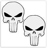 SkinoEu® 2 Stück Vinyl Aufkleber Autoaufkleber Punisher Skull Schädel Totenkopf Weiß Knochen Horror Stickers Auto Moto Motorrad Fahrrad Helm Fenster Tuning B 28