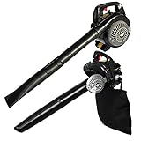 Benzin Laubsauger SBH Laubbläser Laubhäcksler 3in1 inkl. 2 Blasrohre & 50l Fangsack mit Ergonomische Griffe sowie das Anti Vibrations-Sy