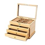 Massivholz Schmuckschatulle Mit Schloss, Schmuck-Ohrring-Speicherbox Mit Großem Kapazität, Retro-Stil Haushaltsschmuck-Organizer-Box (Color : Four Layers-Cream Yellow)