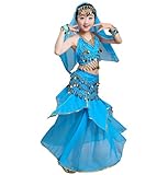 Anguang Mädchen Bauchtanz Rock Set Kinder Halloween Tanz Kostüm Blauer See#2 XL