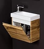 Quentis Badmöbel Gäste-WC Set Faros, Breite 40 cm, Waschbecken mit Unterschrank, Eiche Natur, Unterschrank