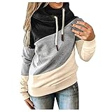 Briskorry Damen Schräger Streifen Langarm Kapuzenpullover mit Tasche Rollkragen Sweatshirt Kapuzenpullis Oberteile mit Kordelzug Pullover Herbst Winter Übergangsjack