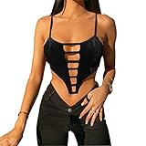 Y2K Crop Tops Damen, Teenager Mädchen Y2K Fashion V-Ausschnitt Hollow Out Spaghetti Top Sexy 90er Ärmelloses Bauchfrei Tank Top Weste Bluse Frauen Bauchfreie Cami Shirt Kurze Oberteil (Schwarz,M)