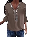 YOINS Sexy Schulterfrei Oberteil Damen Langarmshirt Elegant Glitzer Oberteile für Damen Pulli Bluse Bling Rundhals Aktualisierung-Z-Khaki M