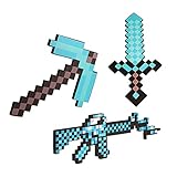 Creativity Blaues Diamant-Schwert Schaumstoff-Spielzeug Schwert Mc Spielzeug-Set Mine&Craft Pixel Spitzhacke Diamond Pixel Pistole Spektakuläres Kampfschwert Doppelaxt Zubehör Rollenspiel R