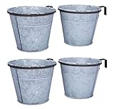 4er Set Pflanztopf mit Ringhalter, verzinkter Hängetopf, Blumentopf für Balkon Garten Geländer Palette 12cm Ø