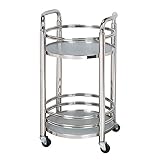 Servierwagen Barwagen Kann Bewegen Silber Aluminium-Verbundplatte Rostfreier Stahl Gummirad 2 Tabletts Runder Tisch Mit Leitplanke Küche, Last 20 Kg (Farbe : Silber, größe : 40 x 74 cm)