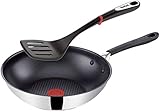 Tefal Jamie Oliver Induktion Wokpfanne 28 cm+Tefal Pfannenwender,Pfanne mit Antihaftversiegelung, Thermo Spot, hitzebeständige Griffe mit Silikon Einlage, Antihaft Bratpfanne, Induktionsherd geeig