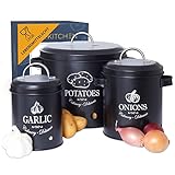 HIKITCHEN B-Ware wegen Produktionsfehlern Vorratsbehälter Kartoffeltopf, Zwiebeltopf Knoblauchtopf Aufbewahrung in der Küche Deko, Kartoffel Aufbewahrung, Zwiebel Aufbewahrung, Knoblauch schw