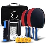 🏓 GENTLELION geprüftes Tischtennis Set mit 4 Tischtennisschläger, 8 Bälle, 1 tragbares einziehbares Tischtennisnetz mit Halterungsklammern + Tragetasche geeignet für Indoor und Outdoor Sport 🏓