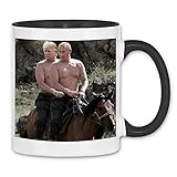 wowshirt Tasse Putin und Trump Reiten Pferd Russland, Farbe:White - Black