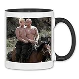 wowshirt Tasse Putin und Trump Reiten Pferd Russland, Farbe:White - Black