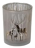 Windlicht Dammwild Glas Kerzenhalter Glaswindlicht grau braun H=12,5cm D=10