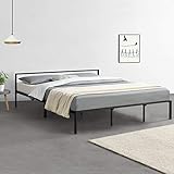 [en.casa] Metallbett 180x200 cm Minimalistisches Bettgestell Bett mit Lattenrost Stahl Schw