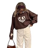 Eghunooze Damen Hoodie Jacke Vintage Kapuzenjacke mit Grafik Aufdruck Oversized Sweatjacke Herbst Winter Y2K Kapuzenpullover Mantel Outwear (Braun A, S)