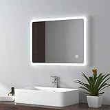 EMKE LED Badspiegel 45x60cm Badezimmerspiegel mit Beleuchtung kaltweiß Lichtspiegel Wandspiegel mit Touch-Schalter IP44 energiesp