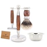 Jag Shaving Rasierset – 5-teiliges Rasierpinsel-Set – Silvertip Dachshaar – Doppelschneidiger Rasierhobel – Rasierschale – Rasierkoffer – Rasier-Geschenkset – R