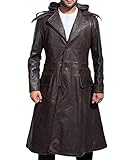 Herren Ninja Stylischer braun-Multi Echtledermantel mit abnehmbarem Hoodie - - L (109/112 cm Brust)