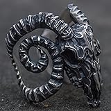 PangTuZiYin Ziegenhorn Kopf Antilope Großes Schaf Kopf Ring Satan Anbetung Baphomet Widder Sternzeichen Ring Punk Rock Tier Ringe Mann Schmuck