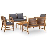 MUSEVANE 5-TLG. Garten-Lounge-Set mit Auflagen Massivholz Ak