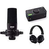 EVO Start Recording Bundle (Audiointerface EVO 4, Großmembrankondensatormikrofon SR1, geschlossene Studiokopfhörer SR2000, eine Mikrofonspinne sowie ein XLR Anschlusskabel), Schw