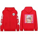 xrbanime Herren Damen Uzui Tengen Hoodie Kimetsu no Yaiba Strickjacke Anime Druck Sweatshirt Kimetsu no Yaiba Kapuzenpullover mit Reiß