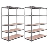 G-Rack Schwerlastregal, 2 graue Lagerregale 5 Fächer - für Keller, Werkstatt, Abstellraum, Garage - Metall I 180 x 120 x 60 cm I 175 kg Last je Regalboden (Total 875 kg) I 5 Jahre G