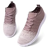 Laufschuhe Damen Turnschuhe Sportschuhe Leicht Atmungsaktiv Straßenlaufschuhe Mesh Sneaker Frauen Gym Running Tennis Fitness Weiß-Rosa Größe EU 40