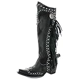 LLDG Damen Ritterstiefel Vintage Langschaft Schlupfstiefel mit Fransen Cowboy Stiefel mit Blockabsatz Bequeme Motorradstiefel Halbhoch Stiefel Modische Winterstiefel Western Stiefeletten Combat b