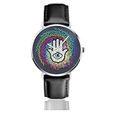 Quarz-Armbanduhr, Flow-Fields, Hamsa, Unisex, leicht ablesbar, mit großen Zahlen, PU-Leder-Armband, Armbanduhr 38