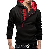 Nuzai Hoodie Herren Regular Fit Seitenreißverschluss Ausschnitt Sweatshirt Herren Buchstabe Drucken Farbkontrast Mode Lassig Pullover Herren Frühling Herbst Outdoor Sport Kapuzenpullover H