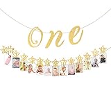 Hifot Baby 1. Geburtstag Dekoration mit Hochstuhl Glitter Gold Baby Party Dekoration, monatliche Meilenstein Baby Foto Bunting für Neugeborene bis 12 Monate ersten Geburtstag Dekor Set (Gold)