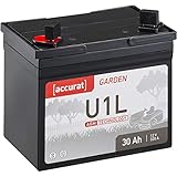 Accurat 30Ah 12V AGM Rasentraktor-Batterie Garden U1L (Pluspol links) Starterbatterie für Aufsitzmäher wartung