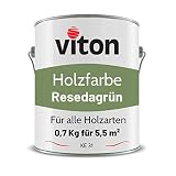 VITON Holzfarbe - 0,7 Kg Grün Holzlack Seidenmatt - Wetterschutzfarbe für Außen - 3in1 Grundierung & Deckfarbe - Profi-Holzschutzlack - KE31 - RAL 6011 Resedagrü