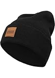 Urban Classics TB626 Unisex Strickmütze Leatherpatch Long Beanie Black, One size (Herstellergröße: one size)