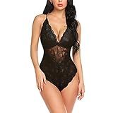 Dasongff Dessous Body Wäsche Damen Sexy Bodysuit Tief V-Ausschnitt Reizwäsche Spitze Lingerie Top Einteiliger Negligee Oberteil Strapsbody Strapshemd Reizwäsche Unterwäsche Sp