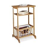 Relaxdays Beistelltisch mit Zeitungsständer, Bambus, Robust, 2 Ablagen, H x B x T: 71,5 x 44,5 x 37 cm,
