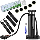 T WILKER Fahrradpumpe Mini 160 PSI Tragbare Fußpumpe für Presta-Schrader-Ventil und Dunlop-Ventil mit Kugel-Nadel-Reifenreparatur-Werkzeugsatz (Schwarz)