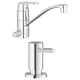 GROHE Eurosmart Cosmopolitan Küchenarmatur, niedriger Auslauf, Geräteabsperrventil 31161000 + Grohe Spülmittelsp