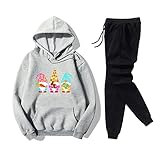 GOKOMO Damen Lässiger Pullover Anzug Weihnachten Kapuzenpullover Jogginghose Rentier Druck Hoodie Jogginganzug Sweatshirt Schwarz Jogginghose Sportbekleidung Lässiger Pullover Anzug(XL,Grau)