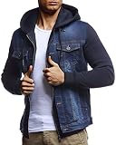 Leif Nelson Herren Jeansjacke schwarz Freizeitjacke Denim Vintage Jeans Jacke für Männer mit Kapuze Slim Fit Hoodie Kapuzenjacke verwaschen Casual Blau S