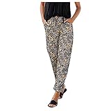 Woohooens Frauen High Waist Sommerhose Leicht Baumwolle Leinenhose Mit Gummizug Freizeithose Lose Feste Baumwolle Leinen GroßE Taschen LäSsige Weite B